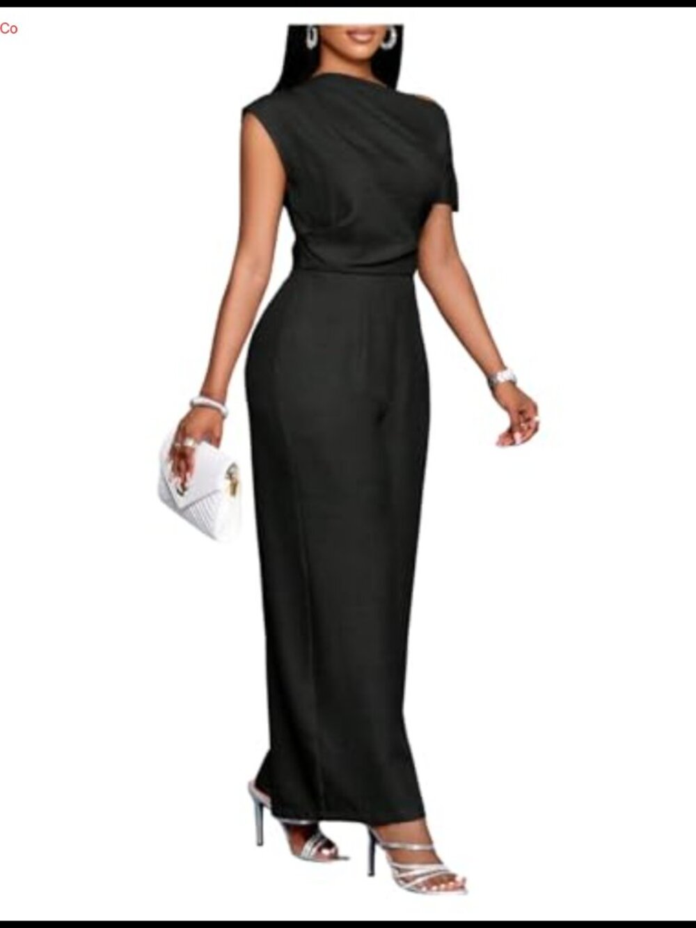 Women's Asymmetrical Neck Ruched Jumpsuit Wide Leg Evening Party Romper